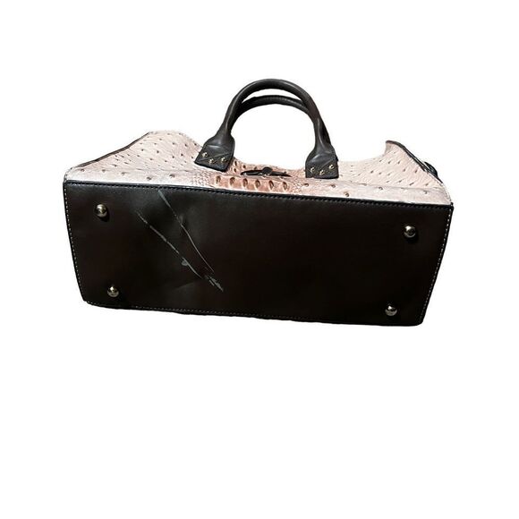 Leather Faux Ostrich Tote Bag Purse Make up Travel 3pc Set Punk and Brown - Picture 8 of 8